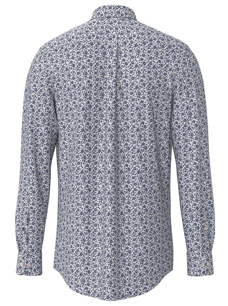 Fynch Hatton Shirts Fynch Hatton - Floral Print Cotton Long Sleeve Misty Blue Shirt