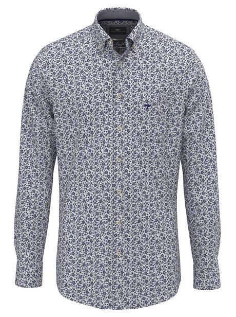 Fynch Hatton Shirts Fynch Hatton - Floral Print Cotton Long Sleeve Misty Blue Shirt