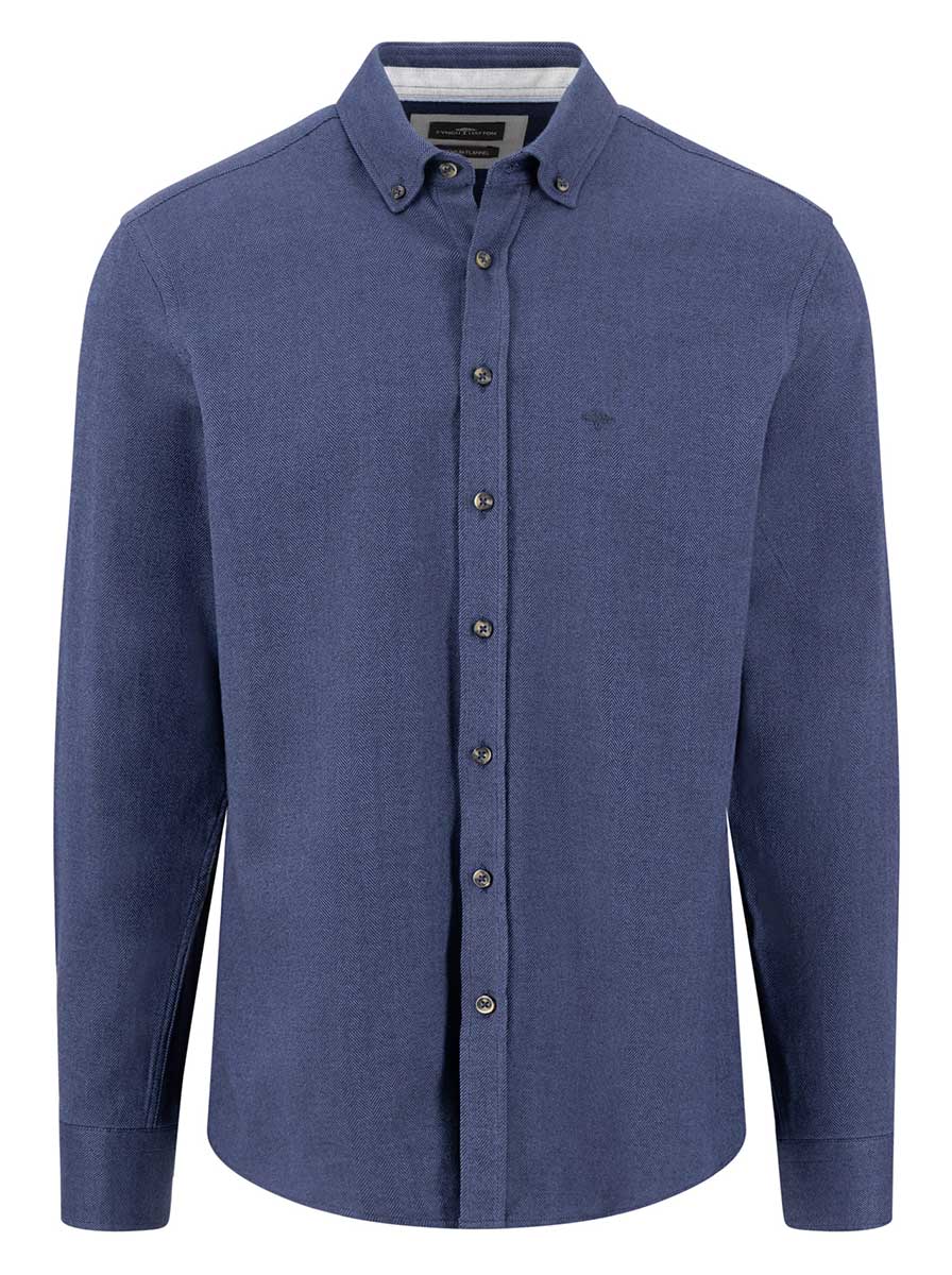Fynch Hatton Shirts Fynch Hatton - Herringbone Flannel Long Sleeve Navy Shirt