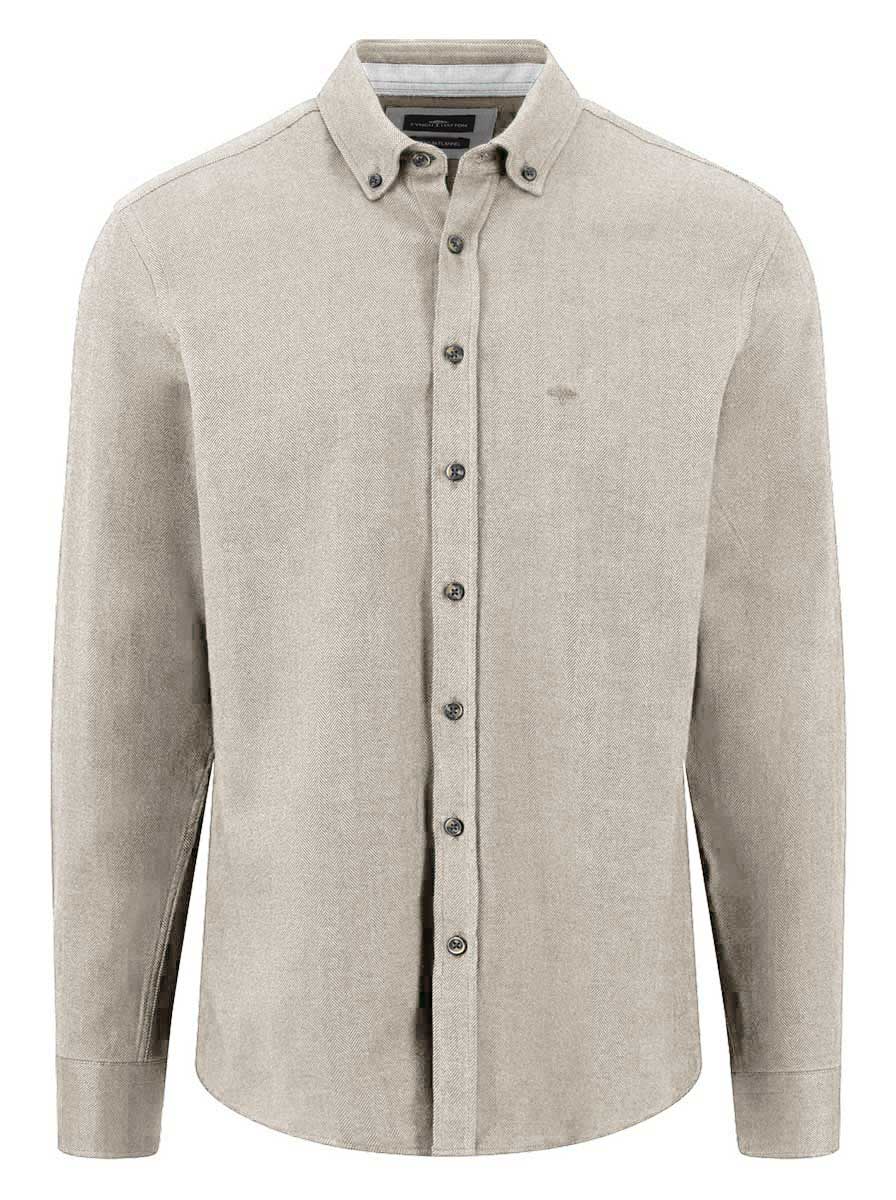 Fynch Hatton Shirts Fynch Hatton - Herringbone Flannel Long Sleeve Snow White Shirt