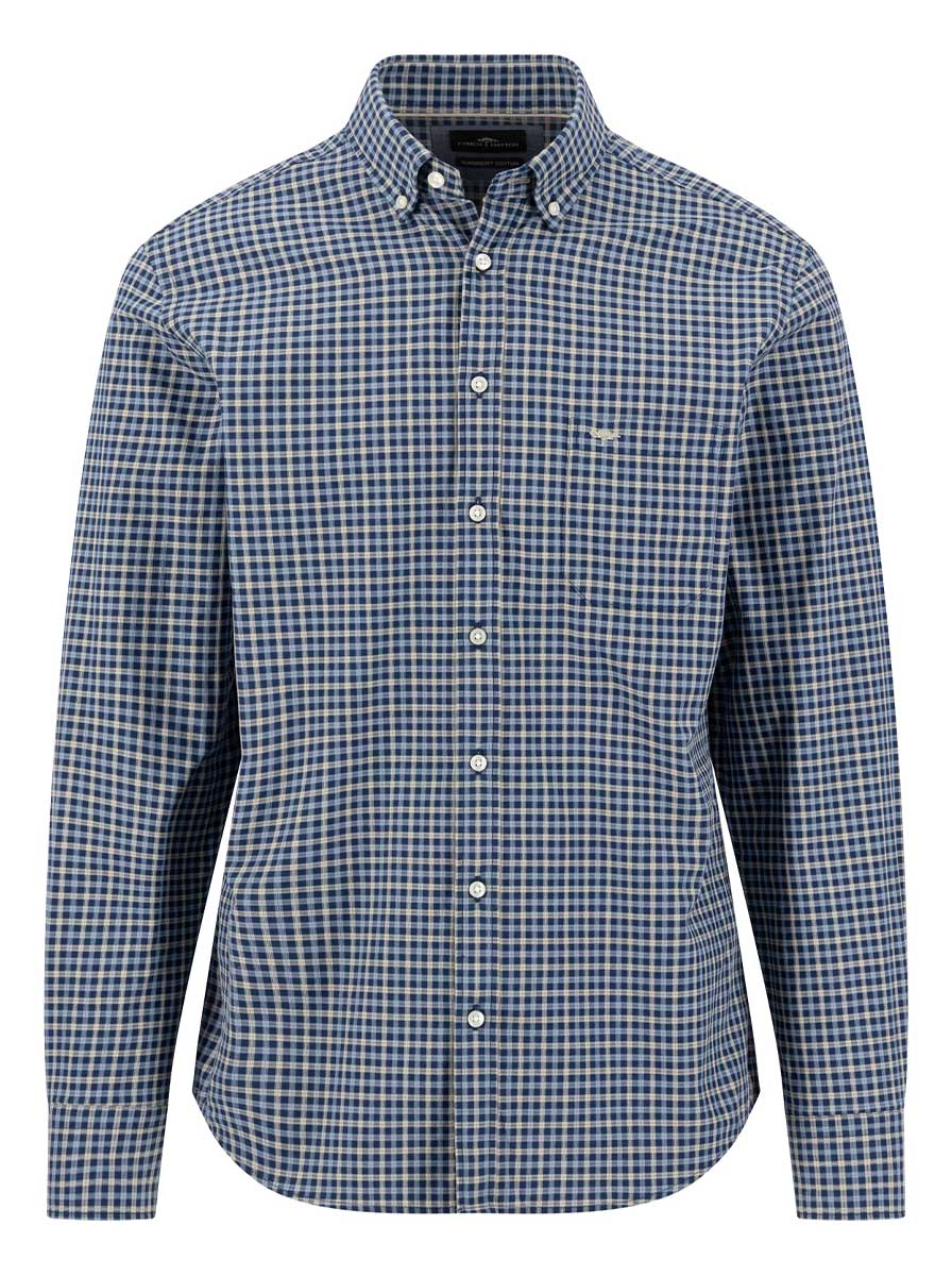 Fynch Hatton Shirts Fynch Hatton - Multi Check Ink Blue Long Sleeve Cotton Shirt