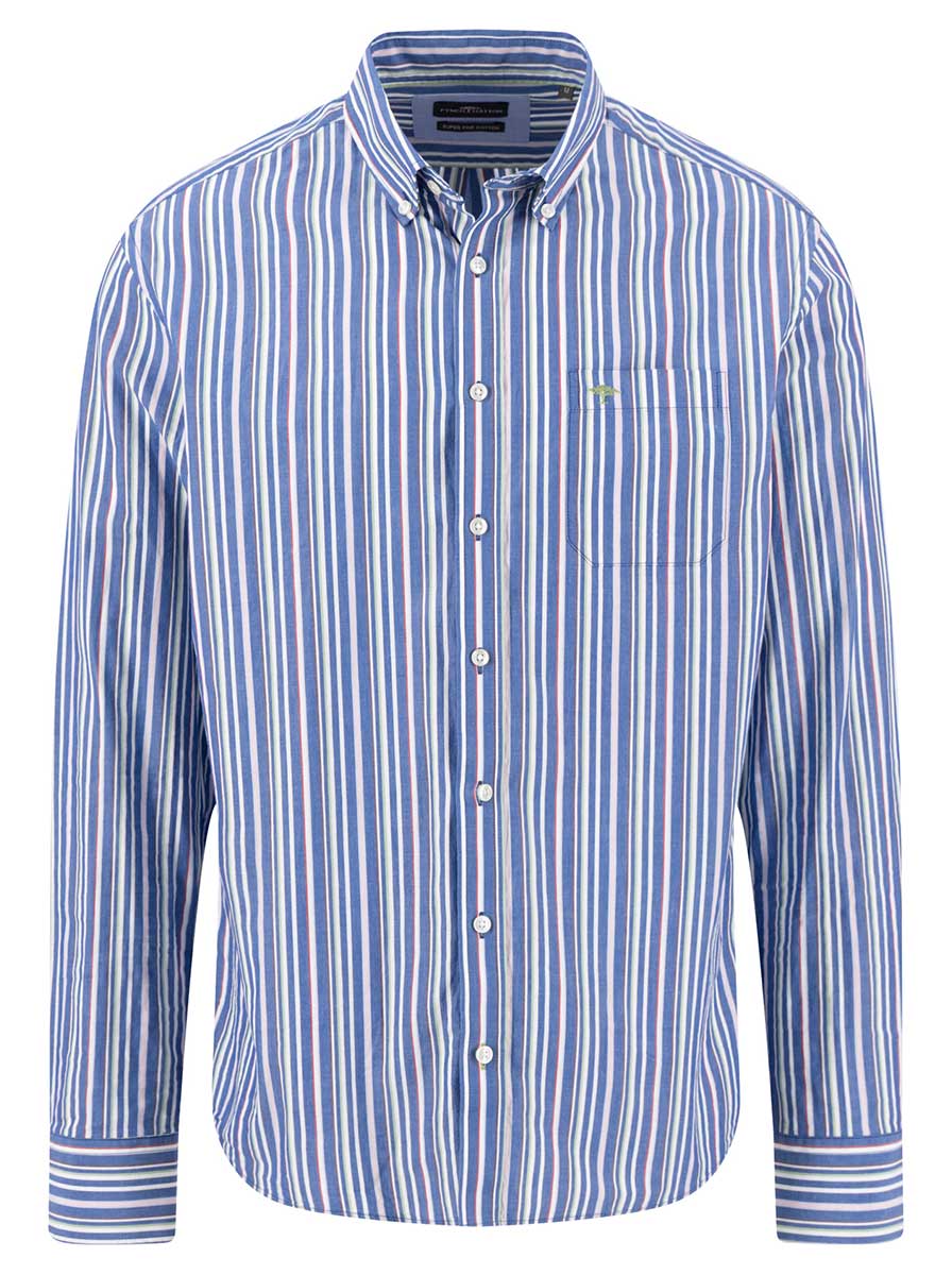 Fynch Hatton Shirts Fynch Hatton - Multi Stripe Cotton Long Sleeve Harbour Blue Shirt