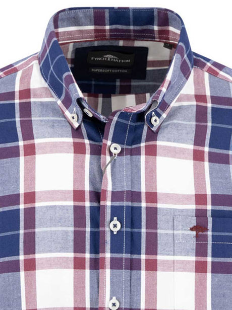 Fynch Hatton Shirts Fynch Hatton - Plaid Check Cotton Long Sleeve Deep Merlot Shirt