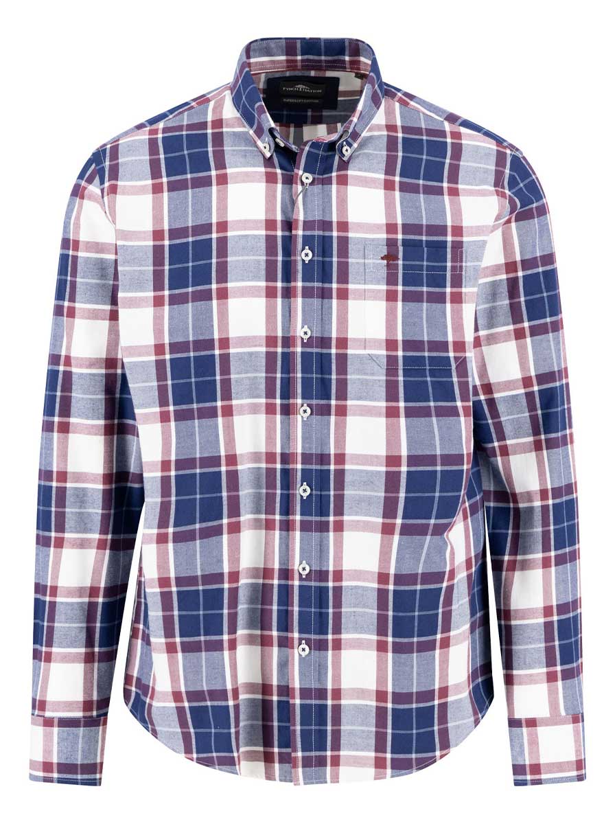 Fynch Hatton Shirts Fynch Hatton - Plaid Check Cotton Long Sleeve Deep Merlot Shirt