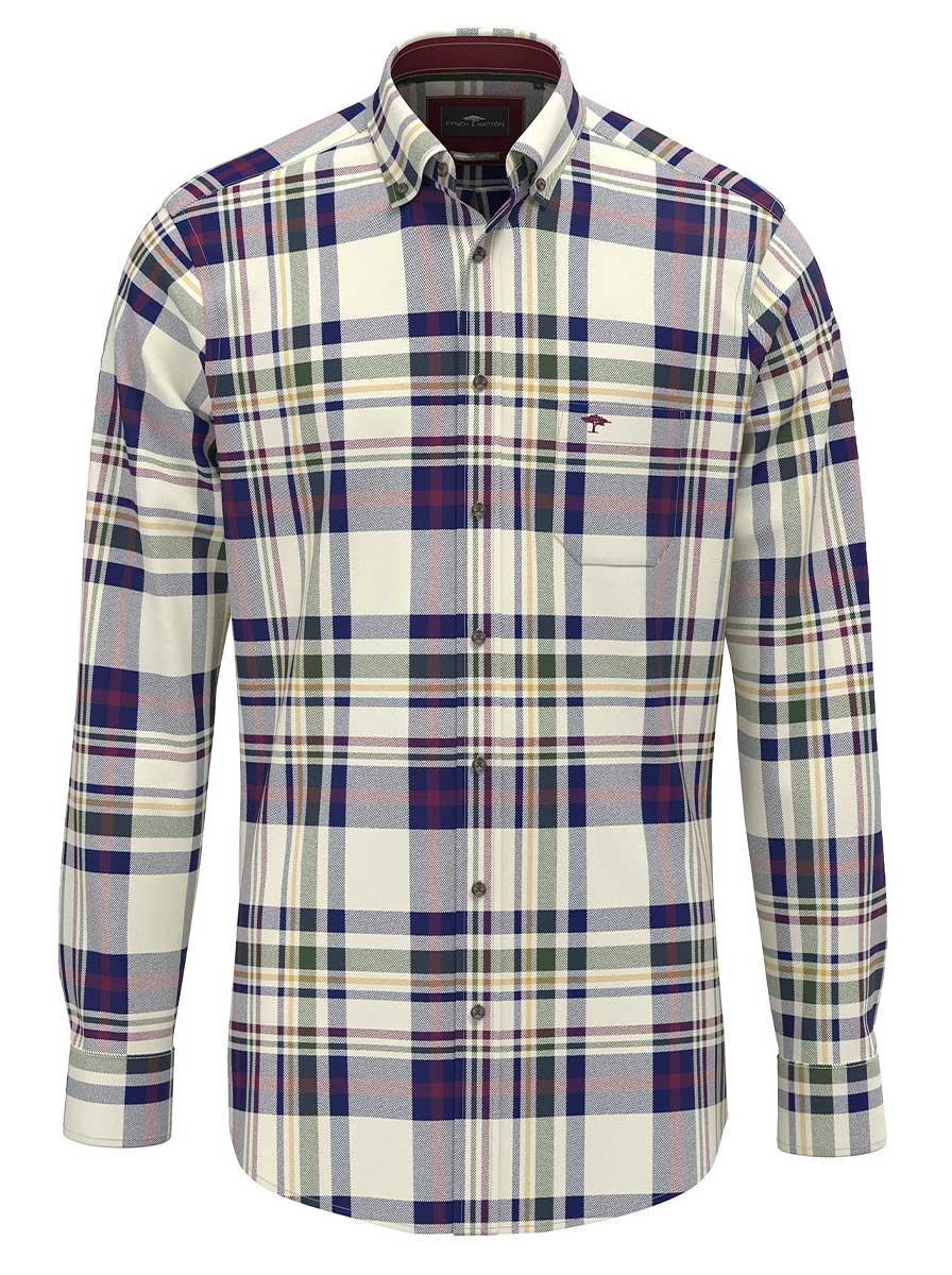 Fynch Hatton Shirts Fynch Hatton - Plaid Check Cotton Long Sleeve Deep Merlot Shirt