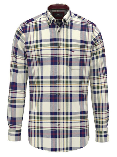 Fynch Hatton Shirts Fynch Hatton - Plaid Check Cotton Long Sleeve Deep Merlot Shirt