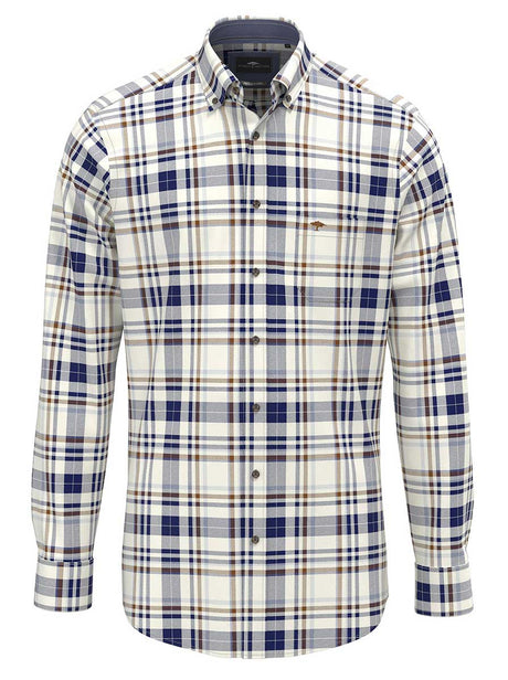 Fynch Hatton Shirts Fynch Hatton - Plaid Check Cotton Long Sleeve Misty Blue Shirt