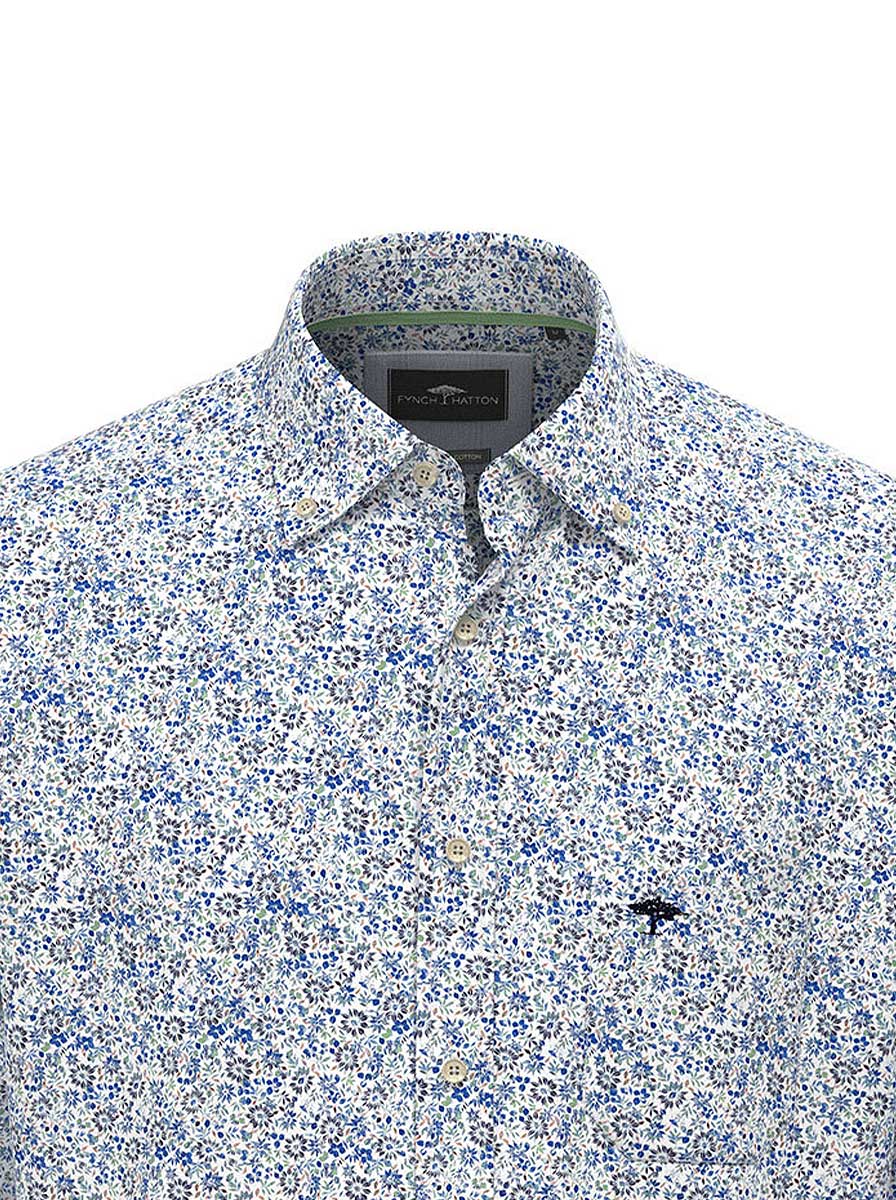 Fynch Hatton Shirts Fynch Hatton - Premium Cotton Blue Floral Print Shirt