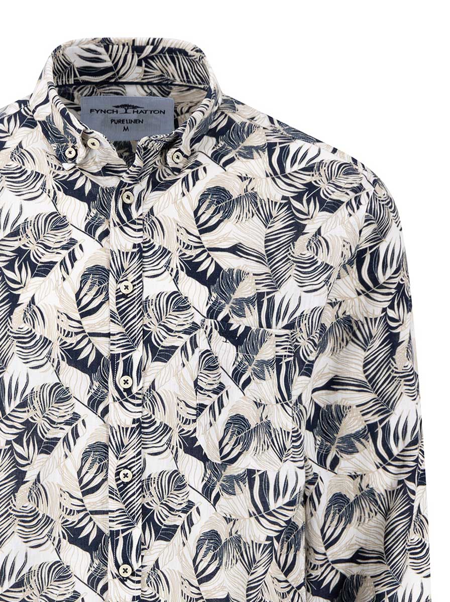 Fynch Hatton Shirts Fynch Hatton - Premium Linen Beige Fern Print Shirt