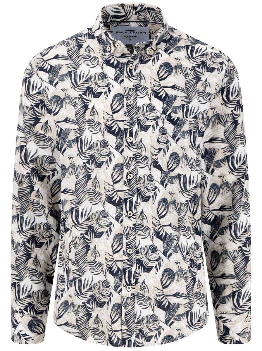 Fynch Hatton Shirts Fynch Hatton - Premium Linen Beige Fern Print Shirt