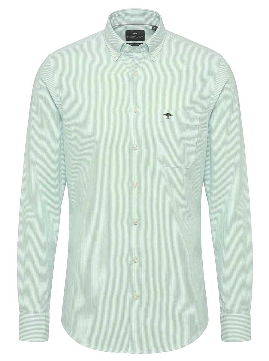 Fynch Hatton Shirts Fynch Hatton - Striped Oxford Cotton Long Sleeve Mint Shirt