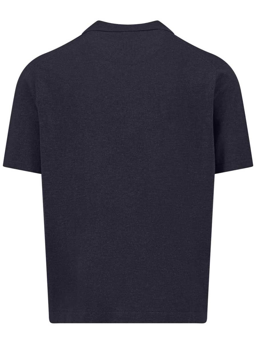 Fynch Hatton Short Sleeve Shirts Fynch Hatton - Cotton/Linen Navy Short Sleeve Knitted Shirt