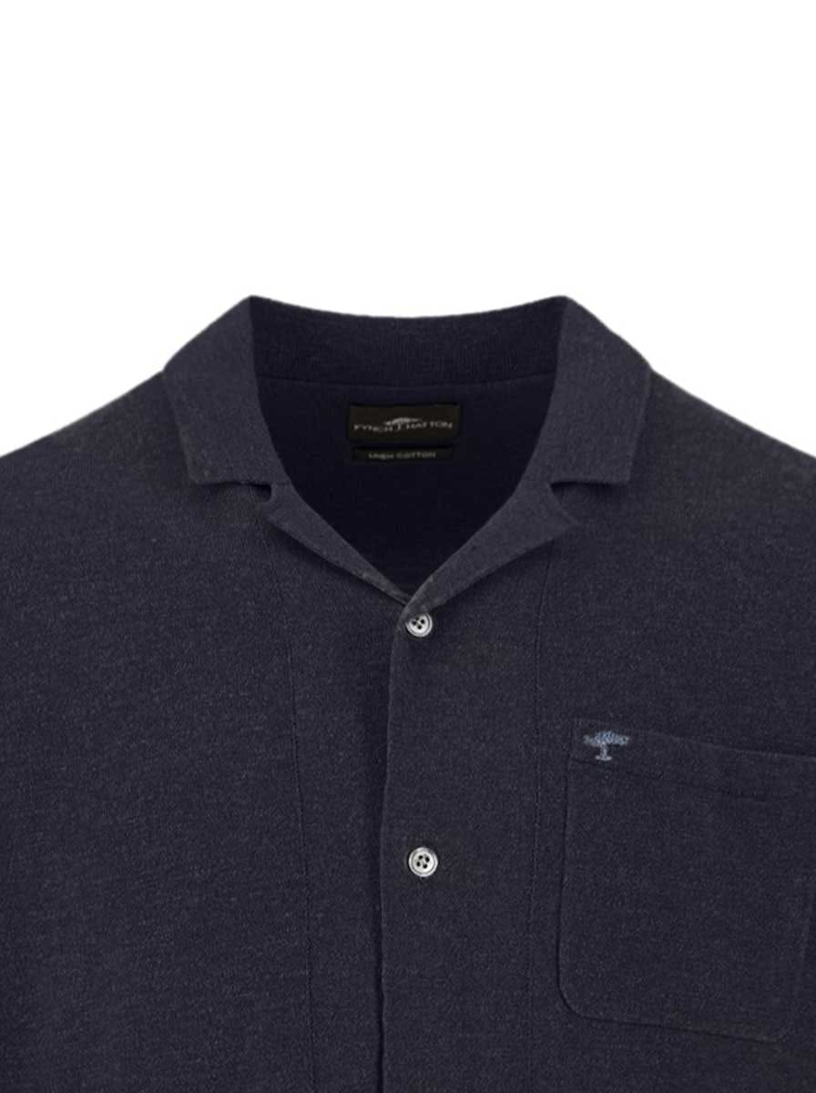 Fynch Hatton Short Sleeve Shirts Fynch Hatton - Cotton/Linen Navy Short Sleeve Knitted Shirt