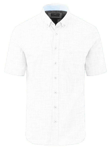 Fynch Hatton Short Sleeve Shirts Fynch Hatton - Linen Effect White Cotton Short Sleeve Shirt