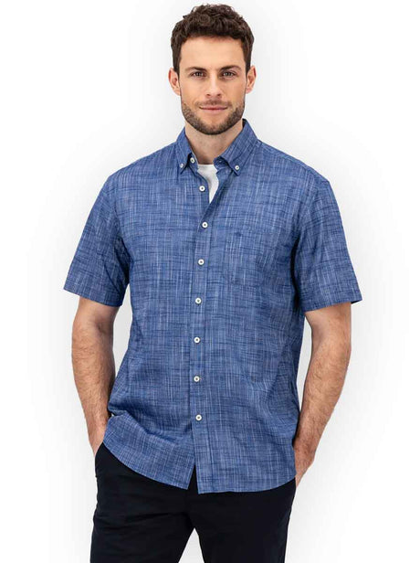 Fynch Hatton Short Sleeve Shirts Fynch Hatton - Linen Look Cotton Short Sleeve Shirt