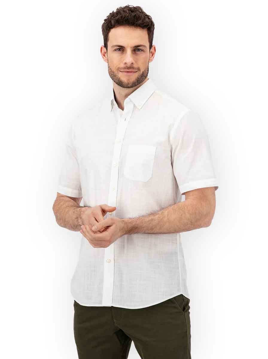 Fynch Hatton Short Sleeve Shirts Fynch Hatton - Linen Look Cotton Short Sleeve Shirt