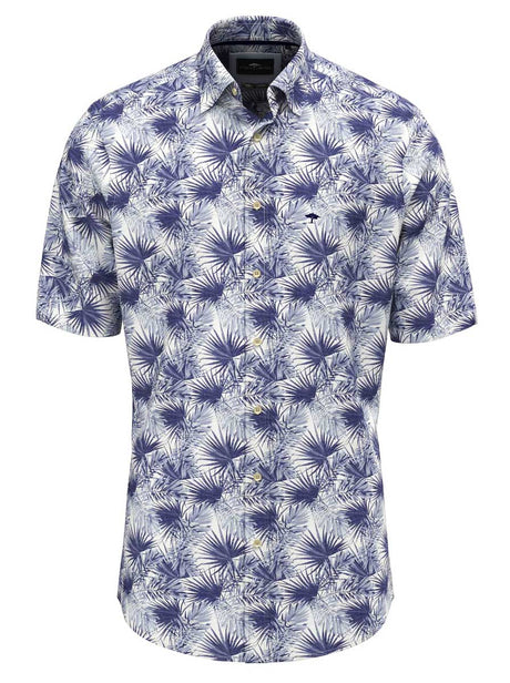 Fynch Hatton Short Sleeve Shirts Fynch Hatton - Premium Cotton Fern Print Navy Short Sleeve Shirt