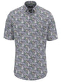 Fynch Hatton Short Sleeve Shirts Fynch Hatton - Premium Cotton Navy Leaf Print Short Sleeve Shirt