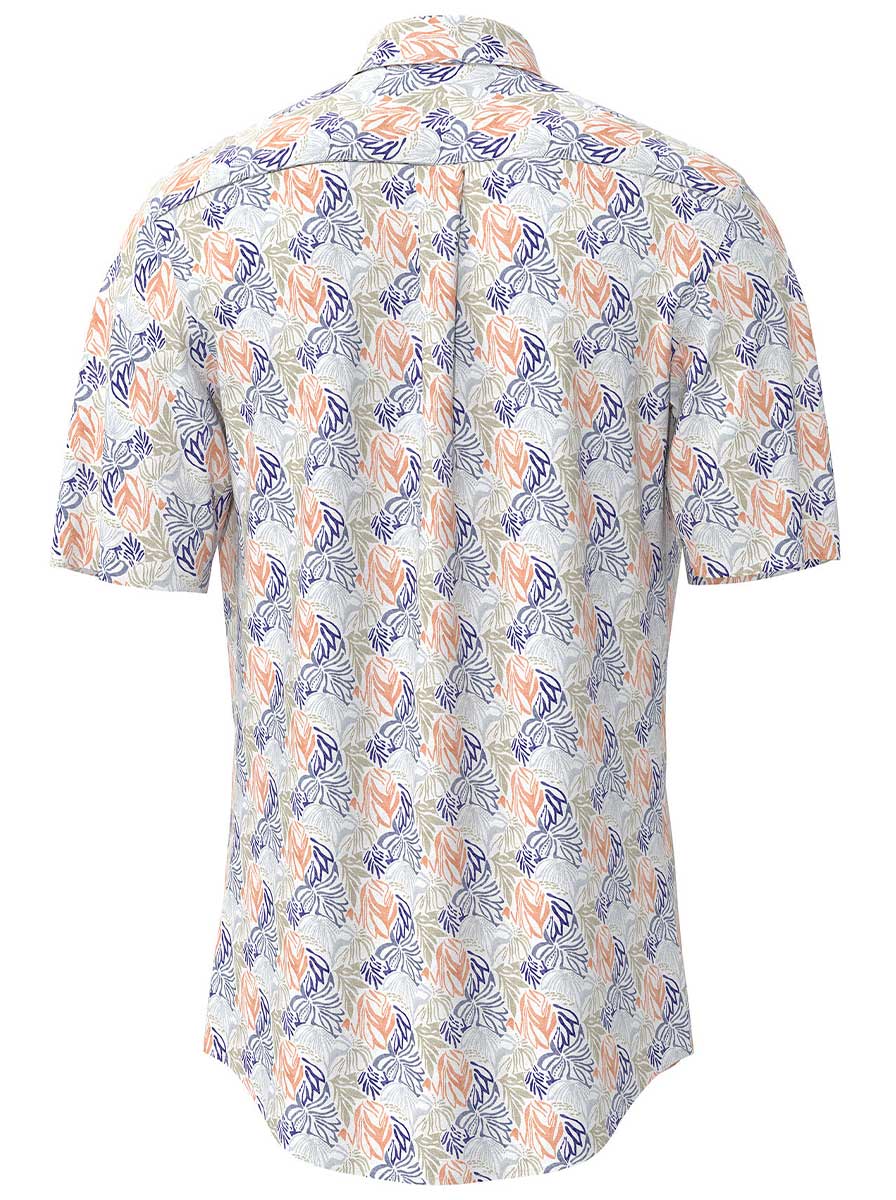 Fynch Hatton Short Sleeve Shirts Fynch Hatton - Premium Cotton Orange Leaf Print Short Sleeve Shirt
