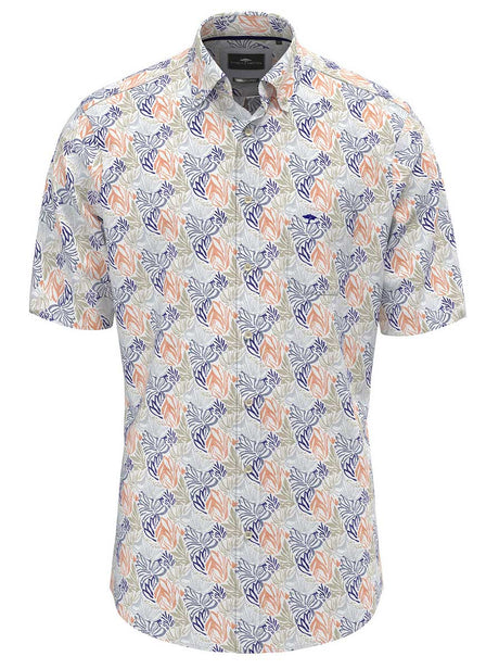 Fynch Hatton Short Sleeve Shirts Fynch Hatton - Premium Cotton Orange Leaf Print Short Sleeve Shirt