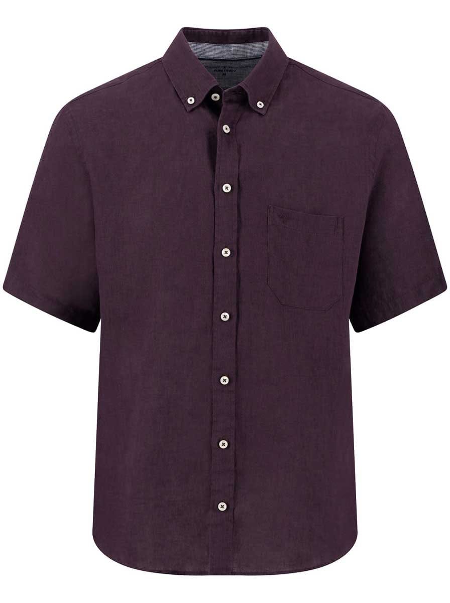Fynch Hatton Short Sleeve Shirts Fynch Hatton - Premium Linen Aubergine Short Sleeve Shirt