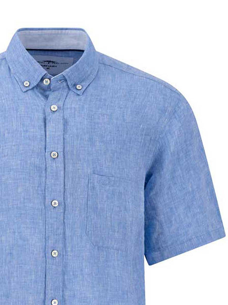 Fynch Hatton Short Sleeve Shirts Fynch Hatton - Premium Linen Blue Short Sleeve Shirt