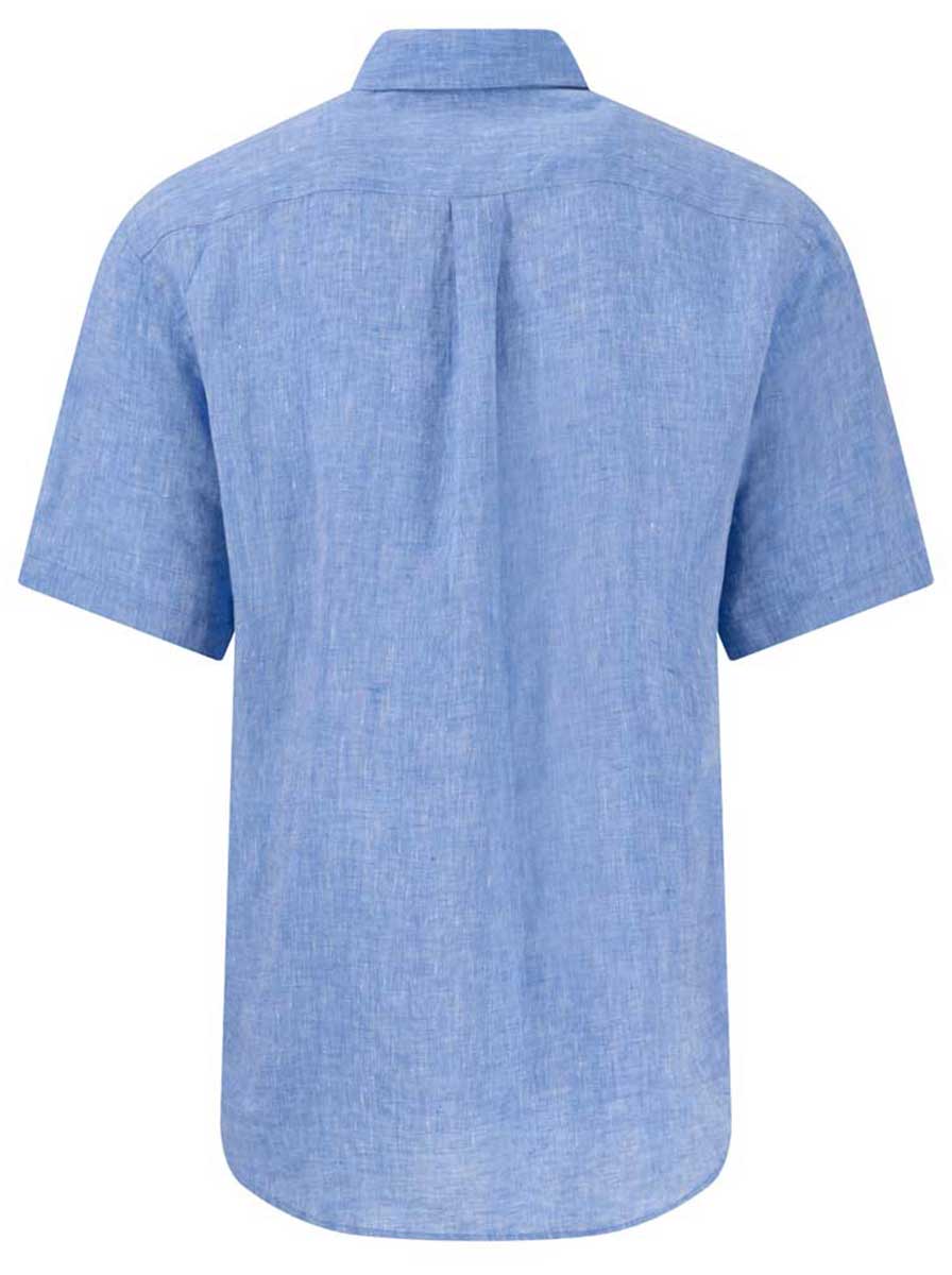 Fynch Hatton Short Sleeve Shirts Fynch Hatton - Premium Linen Blue Short Sleeve Shirt