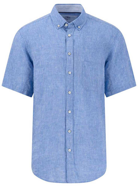 Fynch Hatton Short Sleeve Shirts Fynch Hatton - Premium Linen Blue Short Sleeve Shirt