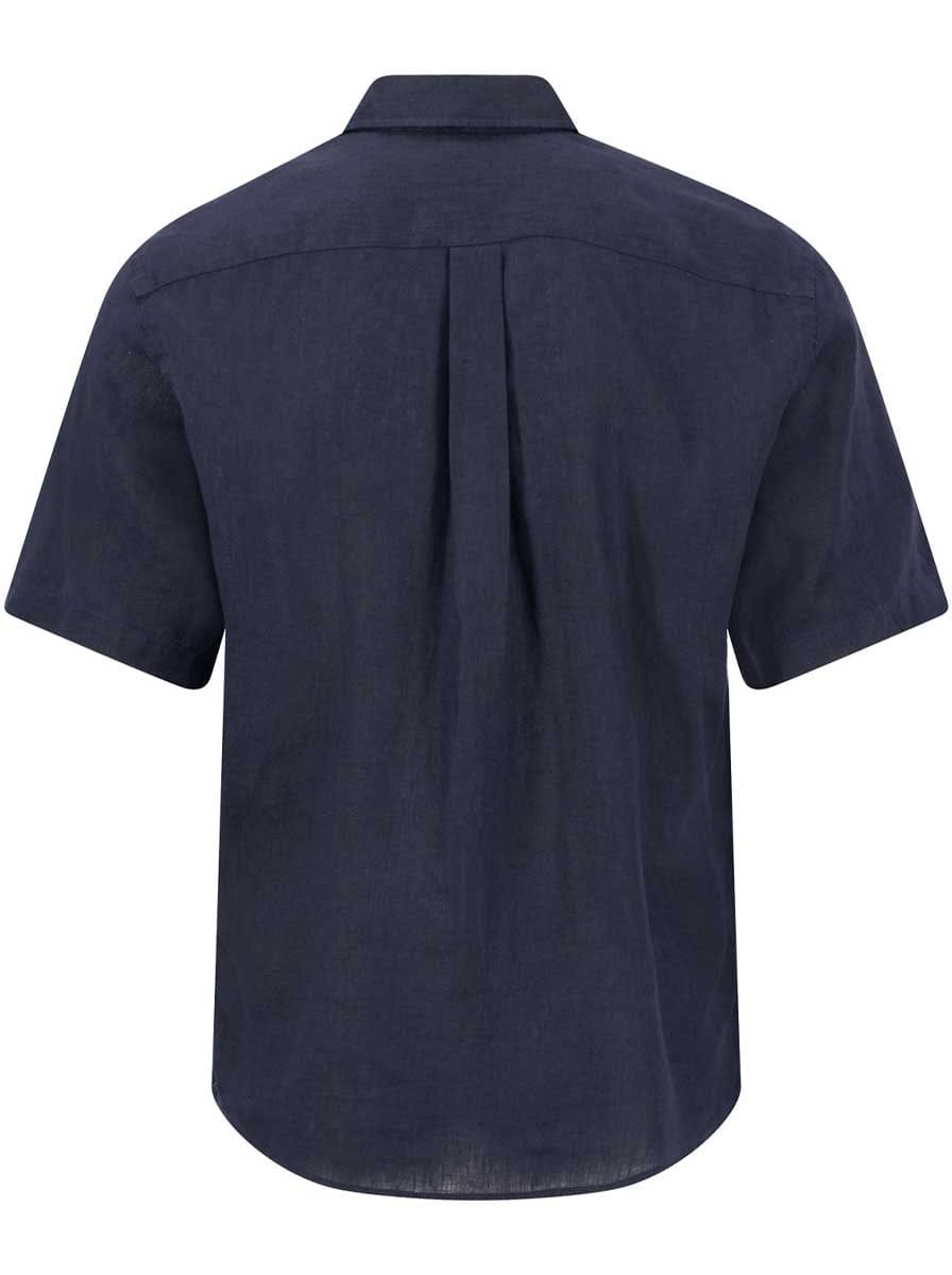 Fynch Hatton Short Sleeve Shirts Fynch Hatton - Premium Linen Navy Short Sleeve Shirt