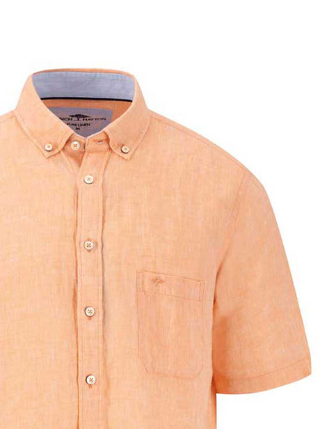 Fynch Hatton Short Sleeve Shirts Fynch Hatton - Premium Linen Orange Short Sleeve Shirt