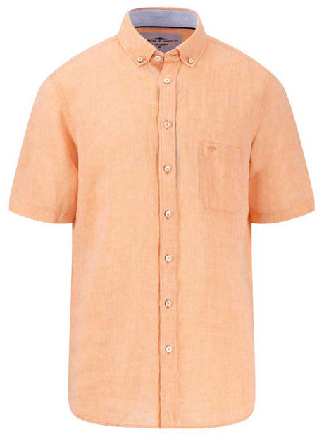 Fynch Hatton Short Sleeve Shirts Fynch Hatton - Premium Linen Orange Short Sleeve Shirt