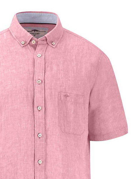 Fynch Hatton Short Sleeve Shirts Fynch Hatton - Premium Linen Pink Short Sleeve Shirt
