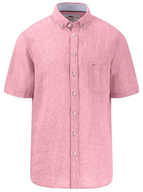 Fynch Hatton Short Sleeve Shirts Fynch Hatton - Premium Linen Pink Short Sleeve Shirt