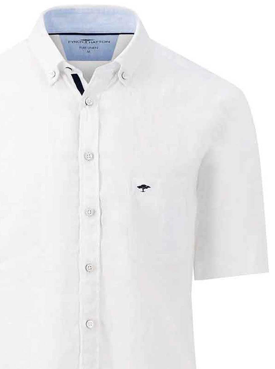 Fynch Hatton Short Sleeve Shirts Fynch Hatton - Premium Linen White Short Sleeve Shirt