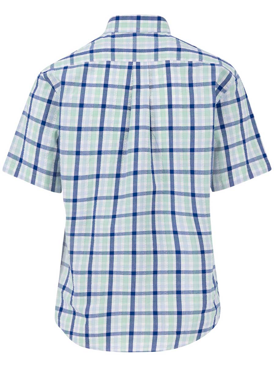 Fynch Hatton Short Sleeve Shirts Fynch Hatton - Seer Sucker Green Multi Check Short Sleeve Shirt