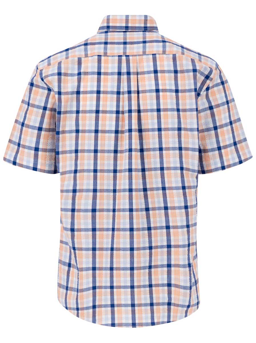 Fynch Hatton Short Sleeve Shirts Fynch Hatton - Seer Sucker Orange Multi Check Short Sleeve Shirt