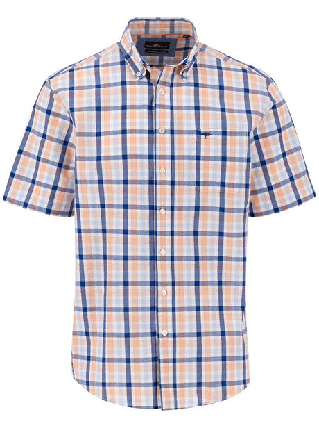 Fynch Hatton Short Sleeve Shirts Fynch Hatton - Seer Sucker Orange Multi Check Short Sleeve Shirt
