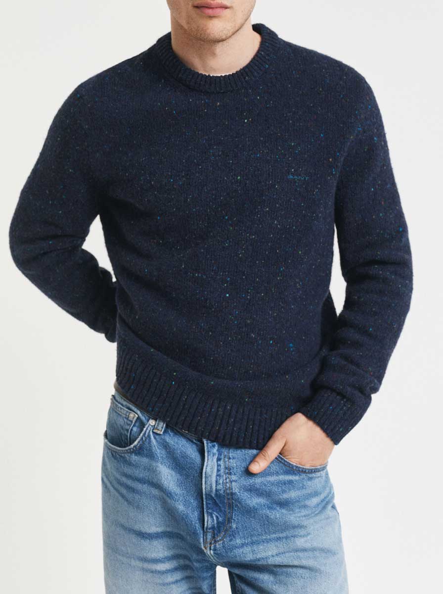 Gant Knitwear & Jumpers Gant - Evening Blue Nepps Knit Crew Neck Jumper