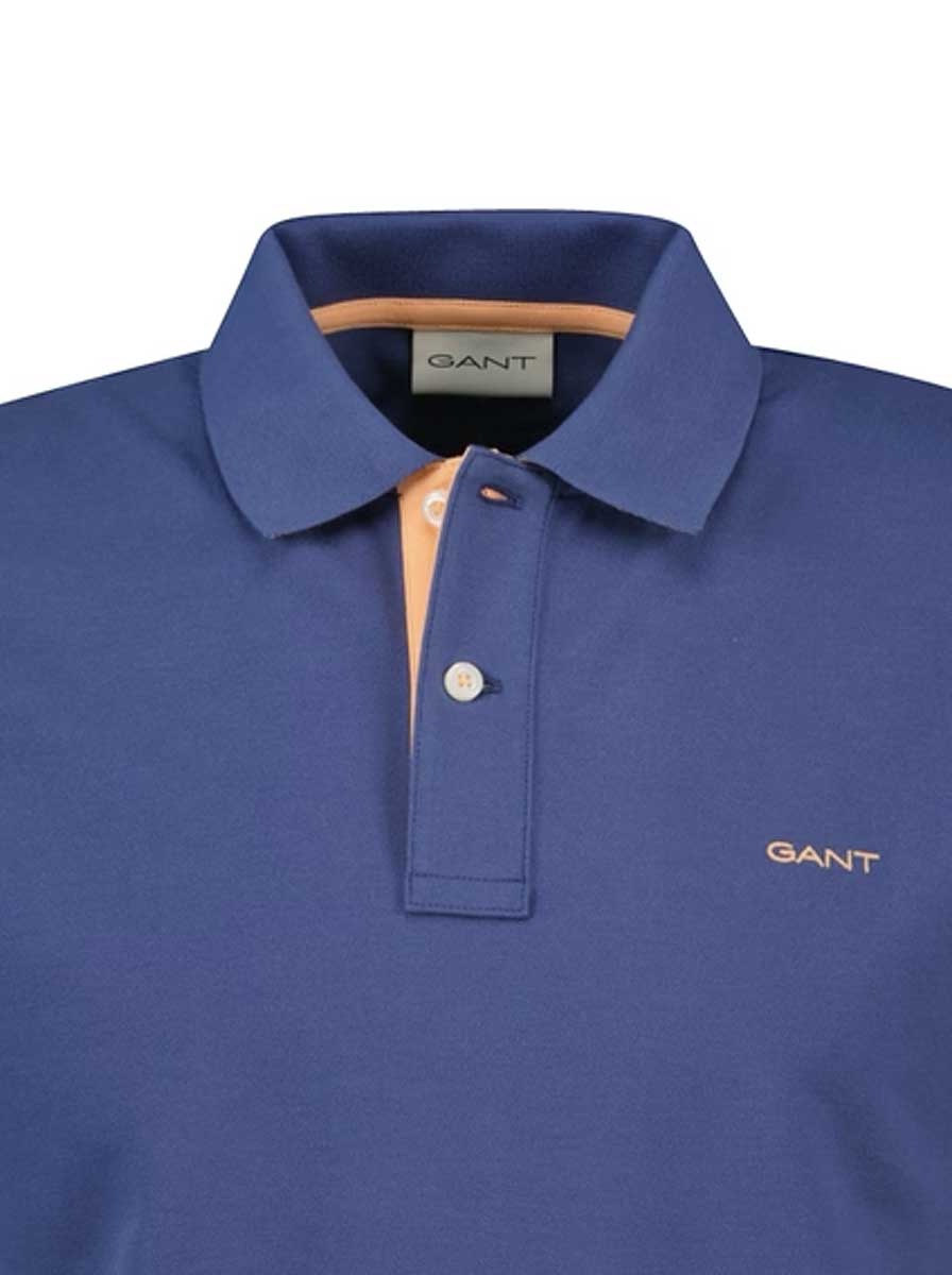 Gant Polo & T-Shirts Gant - Pique Blue Polo Shirt w/ Contrast Collar Detail