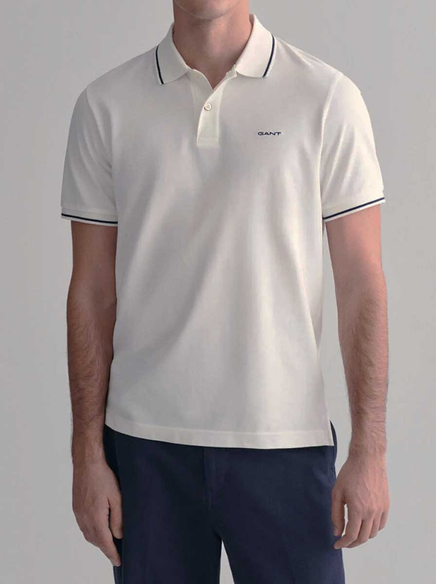 Gant Polo & T-Shirts Gant - Pique White Polo Shirt w/ Contrast Collar Tipping Detail