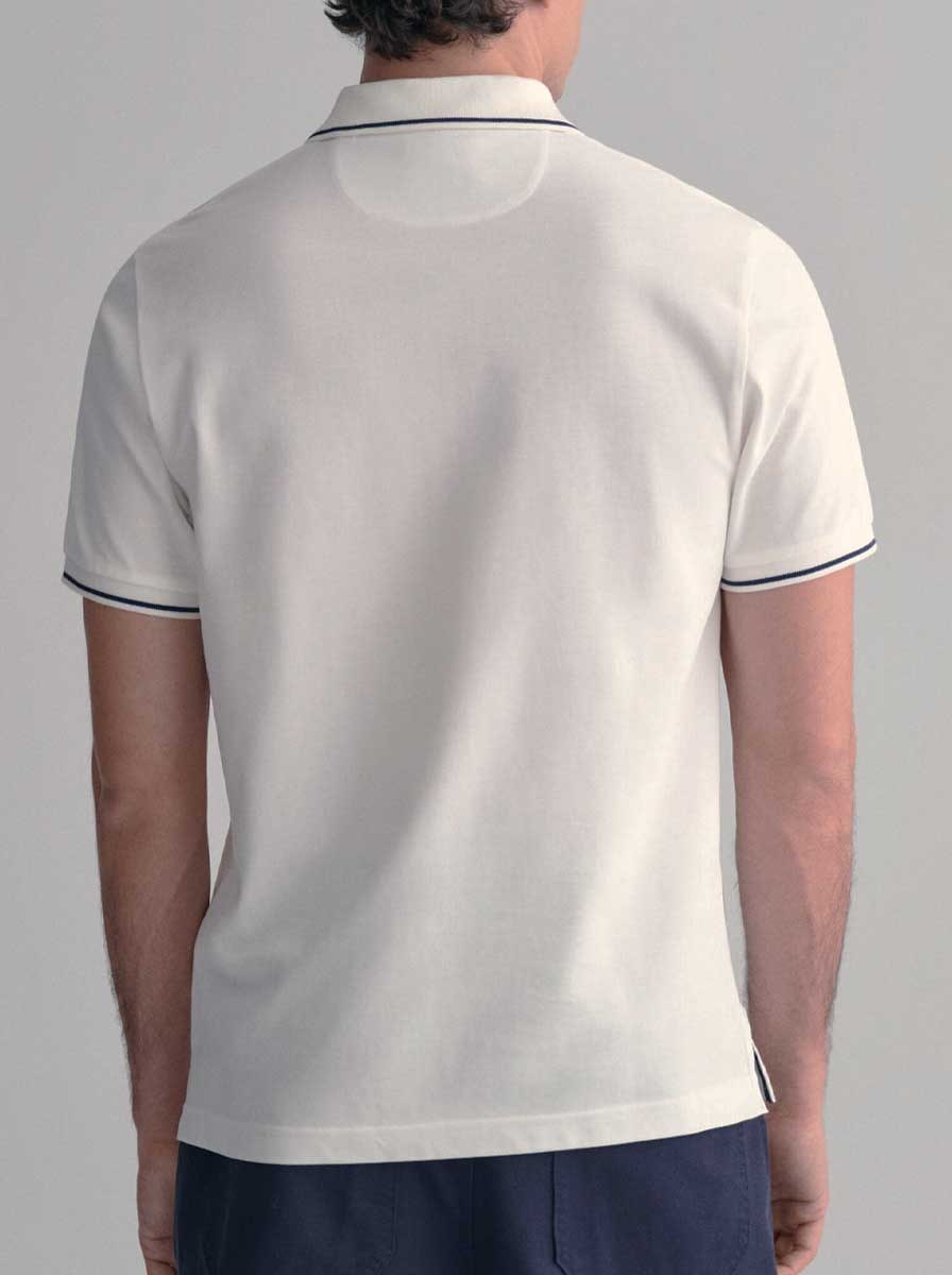 Gant Polo & T-Shirts Gant - Pique White Polo Shirt w/ Contrast Collar Tipping Detail