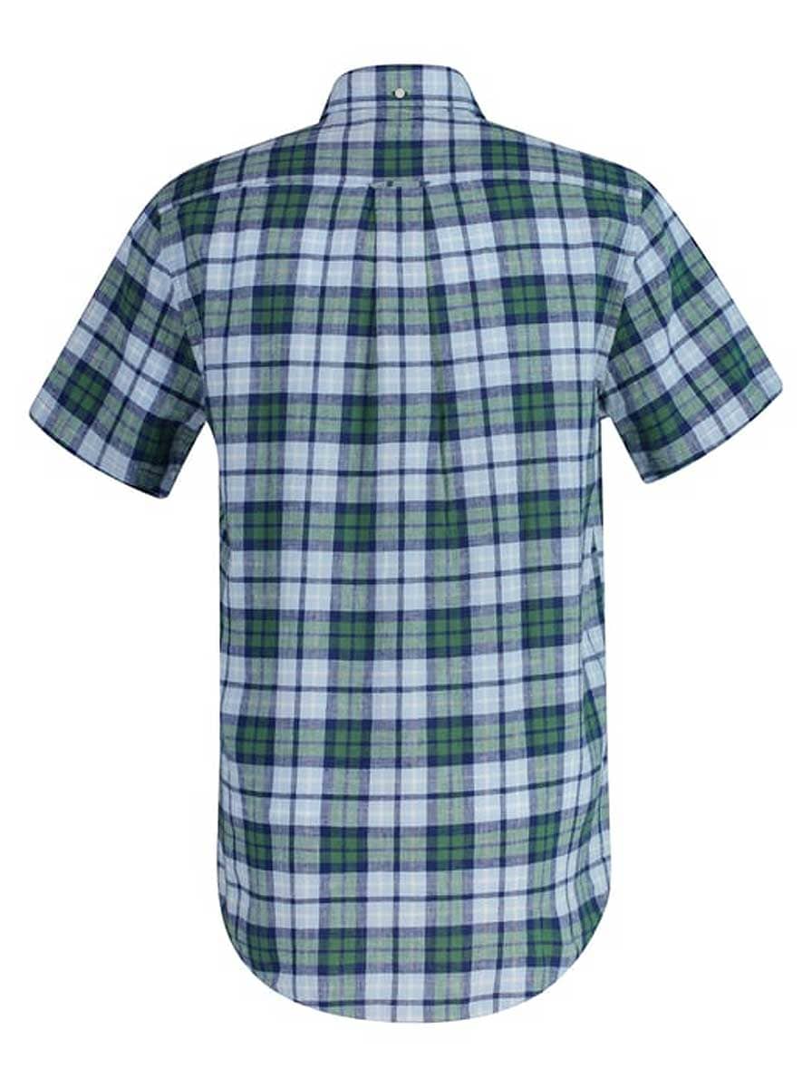 Gant Shirts Gant - Cotton/Linen Check Green Short Sleeve Shirt
