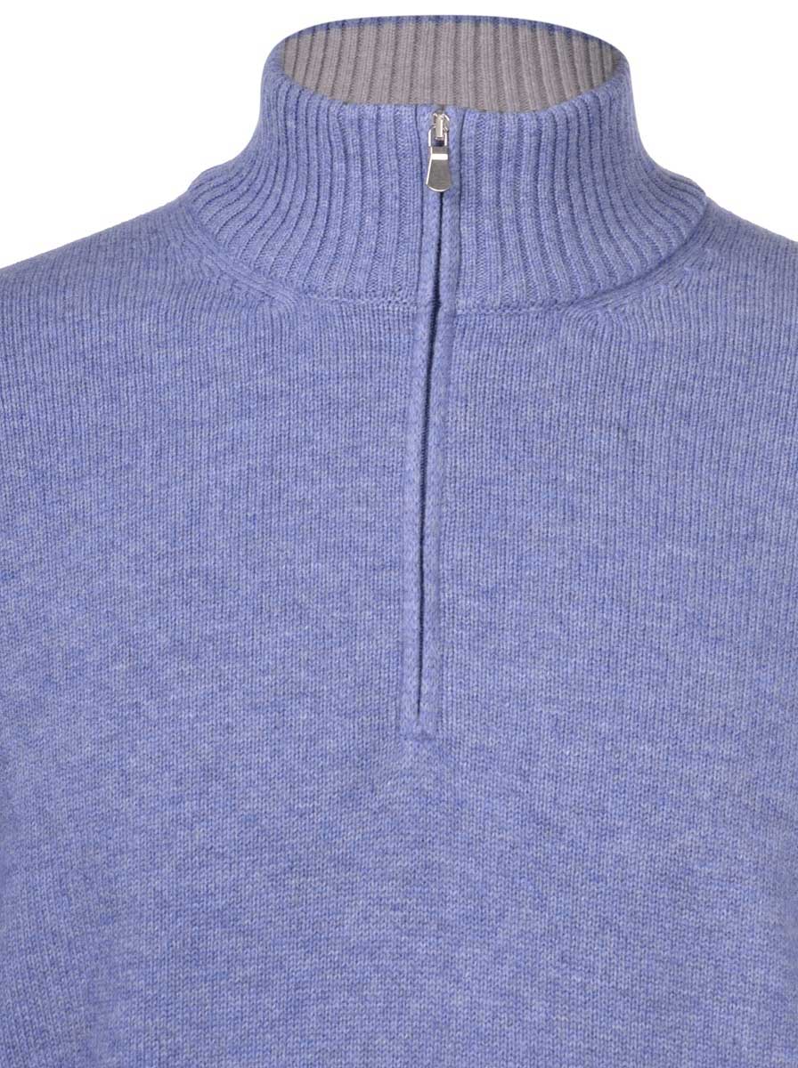 Gran Sasso Knitwear & Jumpers Gran Sasso - Cashmere/Wool 1/4 Zip Blue Jumper