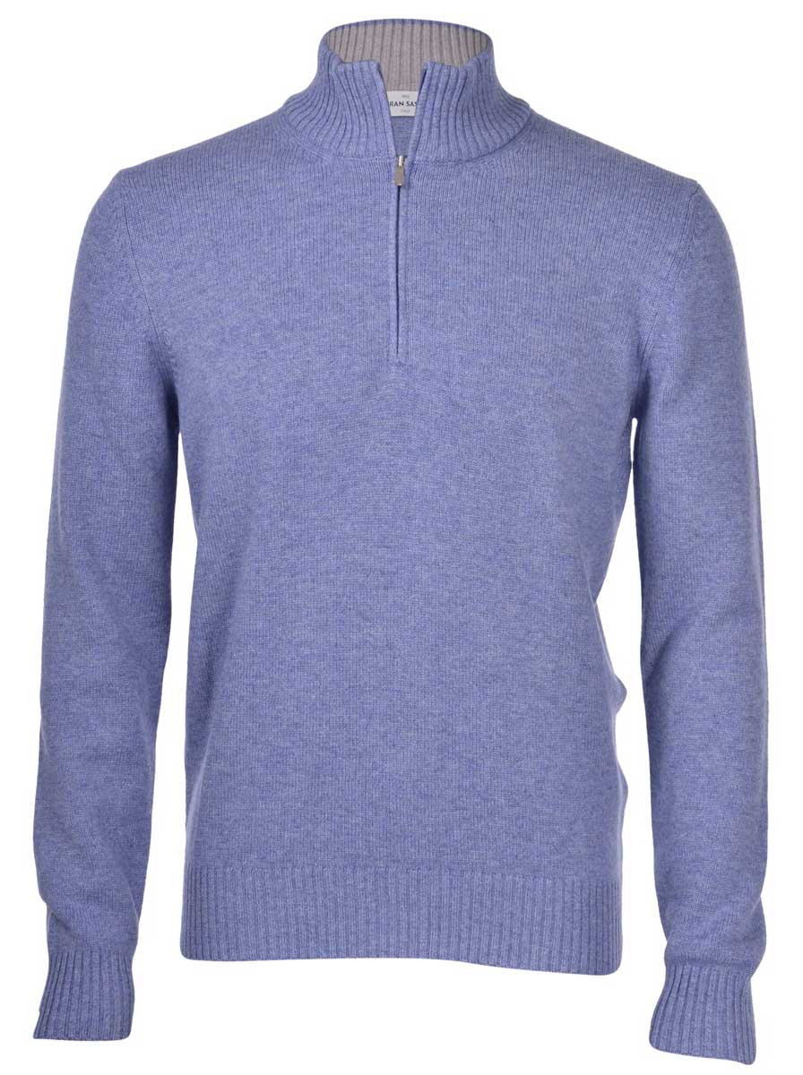 Gran Sasso Knitwear & Jumpers Gran Sasso - Cashmere/Wool 1/4 Zip Blue Jumper