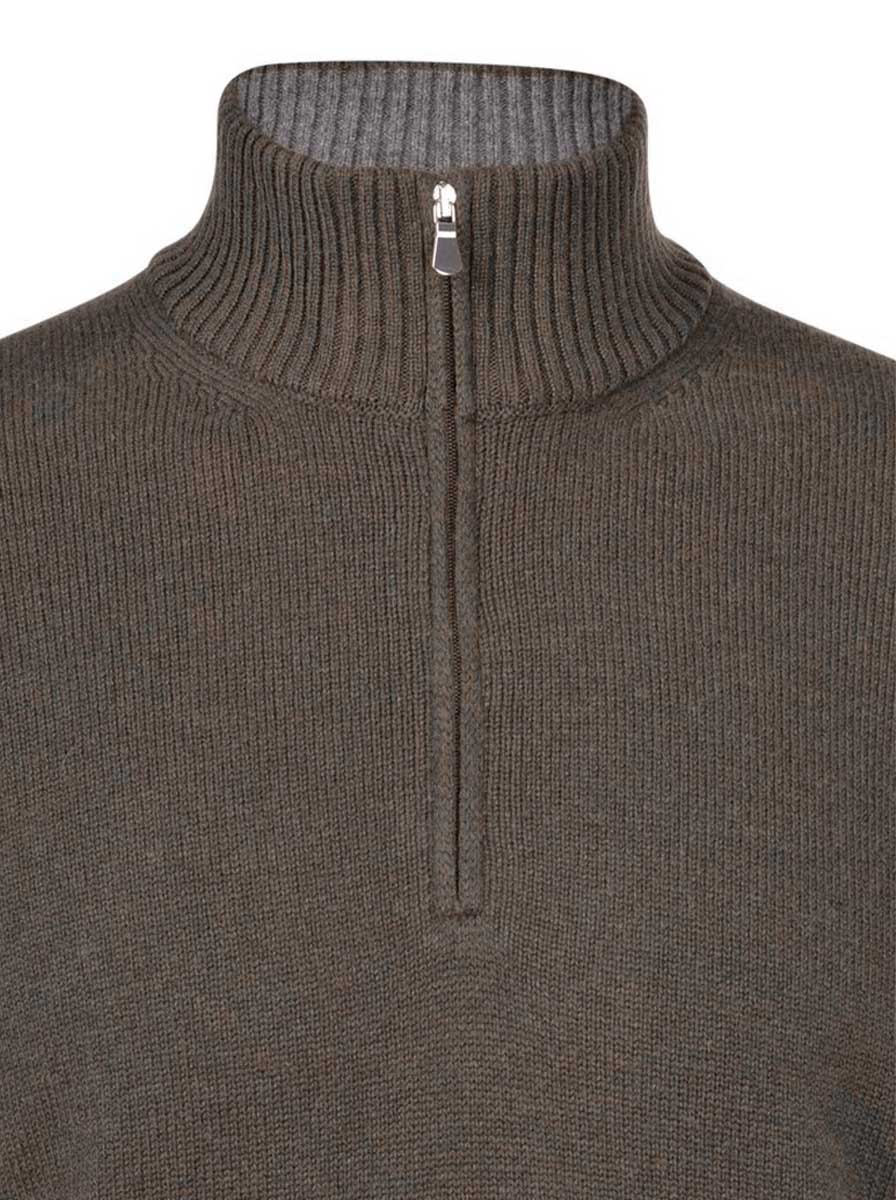 Gran Sasso Knitwear & Jumpers Gran Sasso - Cashmere/Wool 1/4 Zip Brown Jumper