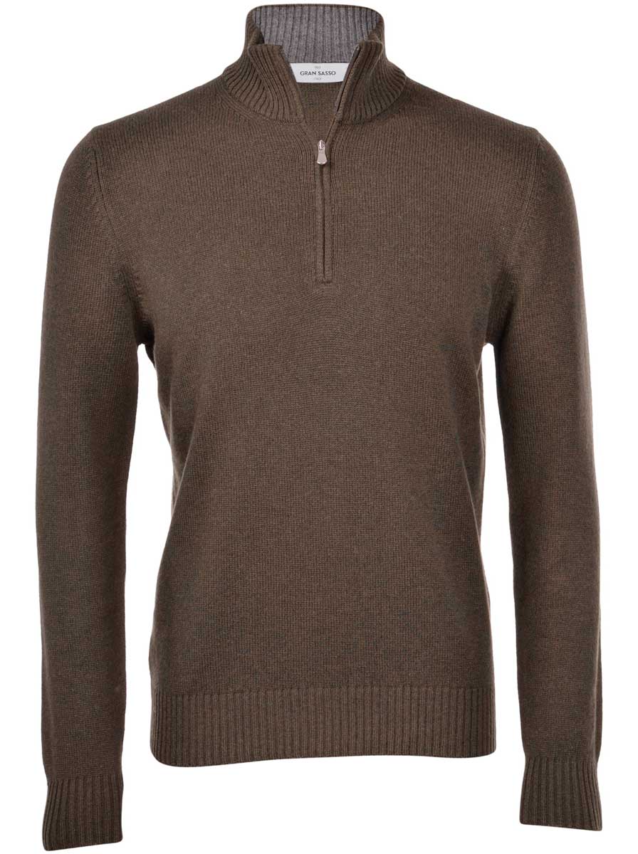 Gran Sasso Knitwear & Jumpers Gran Sasso - Cashmere/Wool 1/4 Zip Brown Jumper