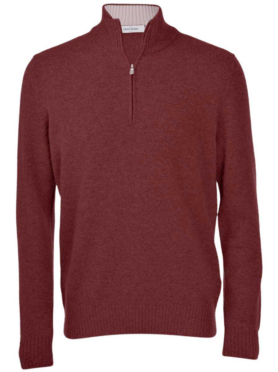 Gran Sasso Knitwear & Jumpers Gran Sasso - Cashmere/Wool 1/4 Zip Burgundy Jumper
