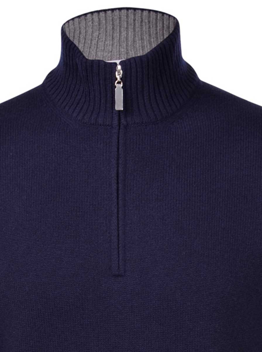 Gran Sasso Knitwear & Jumpers Gran Sasso - Cashmere/Wool 1/4 Zip Navy Jumper