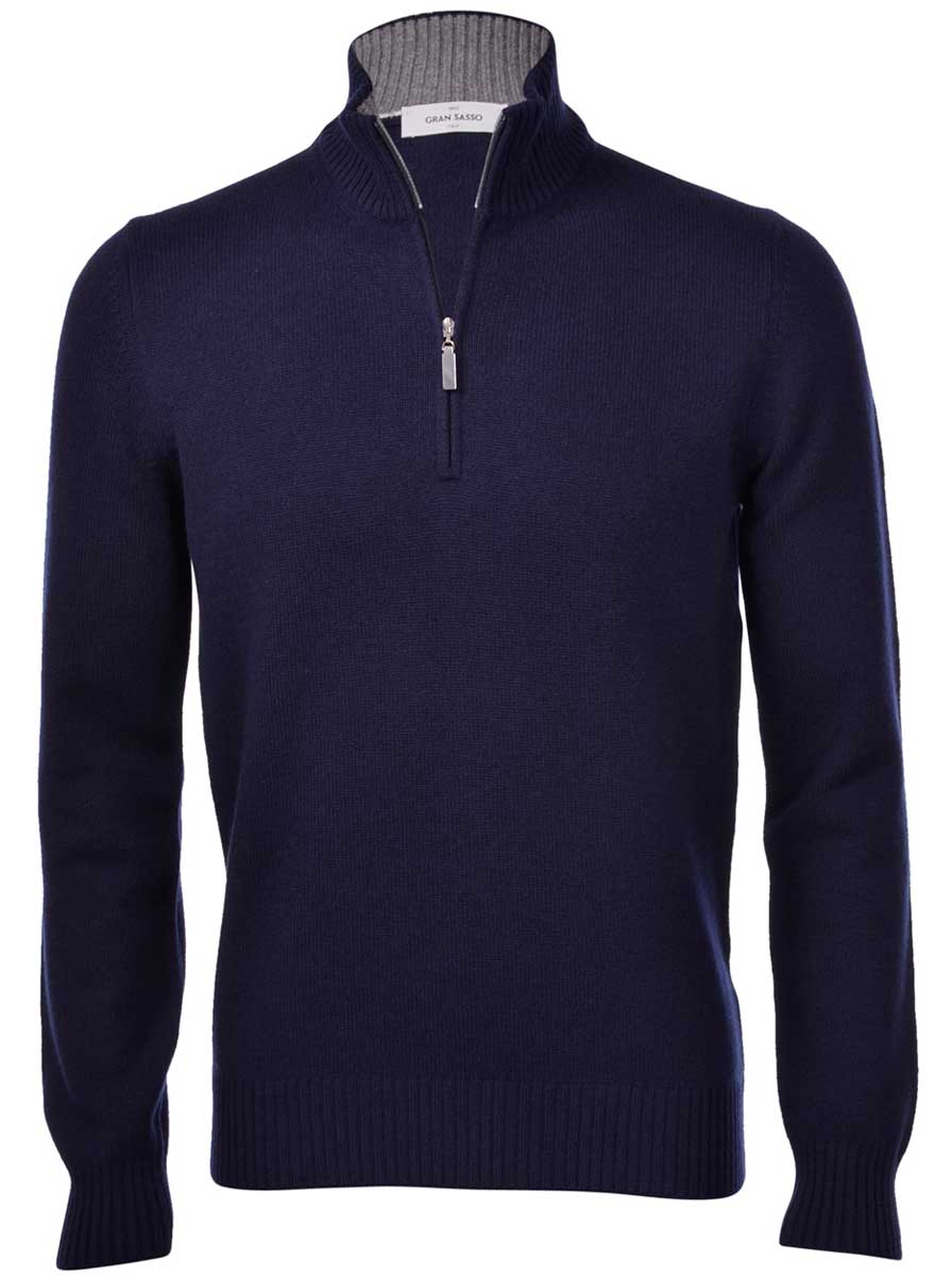 Gran Sasso Knitwear & Jumpers Gran Sasso - Cashmere/Wool 1/4 Zip Navy Jumper