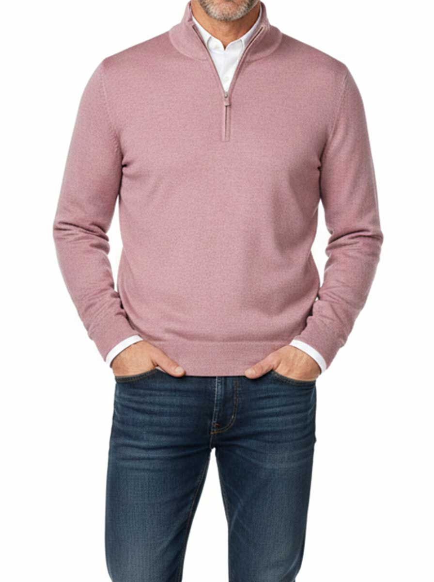 Gran Sasso Knitwear & Jumpers Gran Sasso - Cotton & Silk 1/4 Zip Pink Jumper